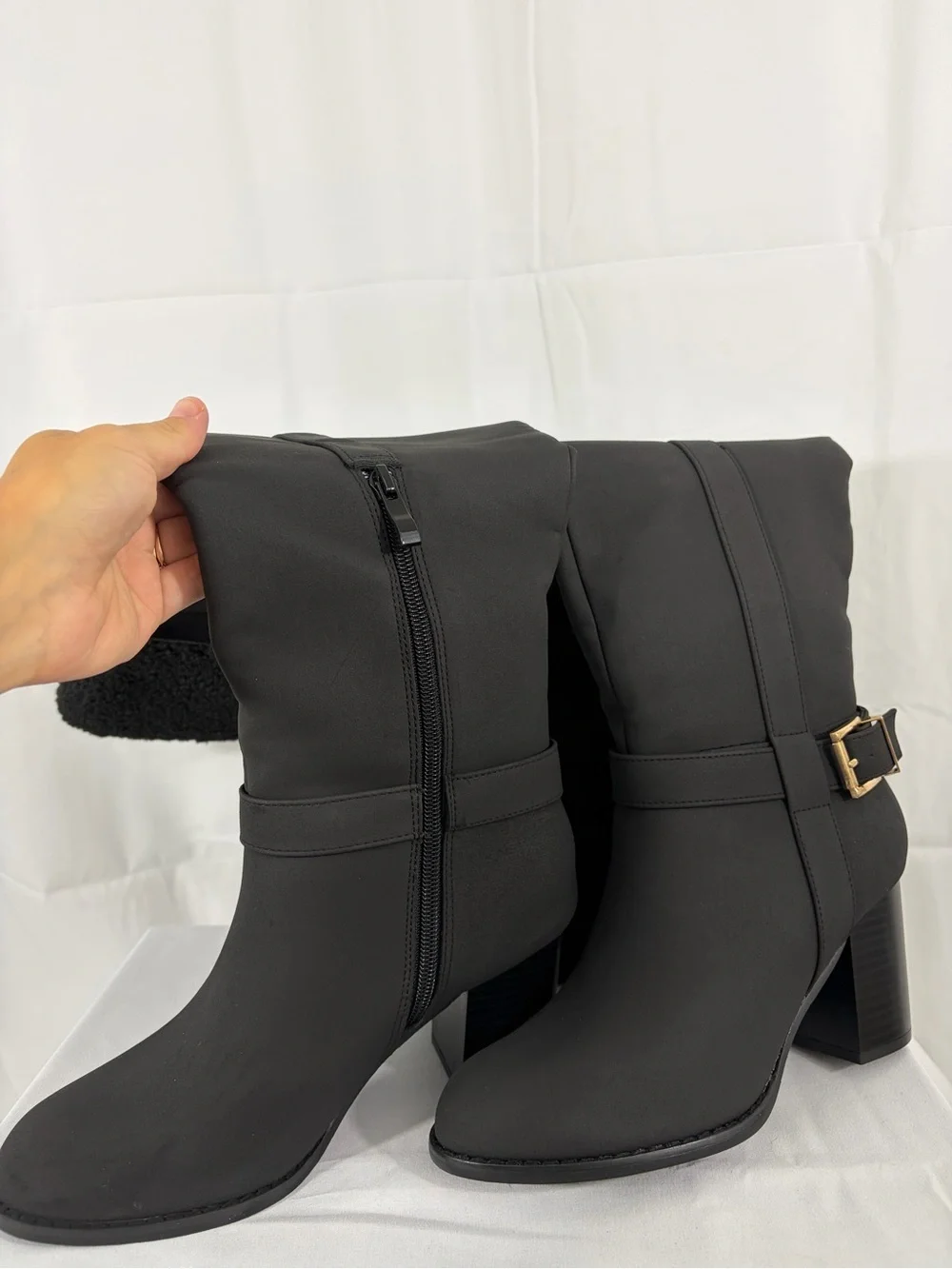 NWT Journee Women's Size 7 Tall Buckle Boots with Faux Shearling Cuff